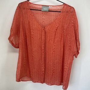 Anthropologie Maeve Sheer Top. Short Sleeve V Neck Blouse Womens Size Large